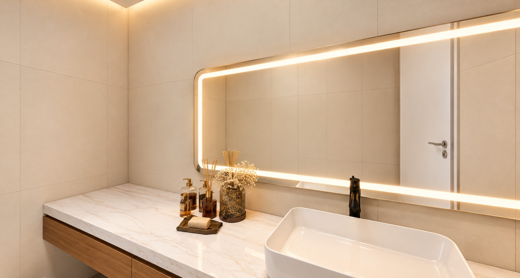 Warmly lit wash area at Jade Wellness