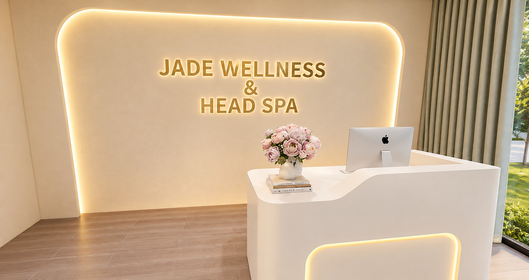Jade Wellness reception desk and illuminated sign